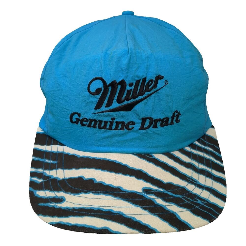 Miller 5 Panel Blue One Size Hat Zebra Print Snapback Nylon Genuine Draft